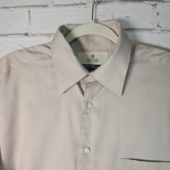 SOLITUDE IRON FREE LONG SLEEVE BUTTON DOWN TAN MENS SIZE LARGE EUC - Picture 2 of 6